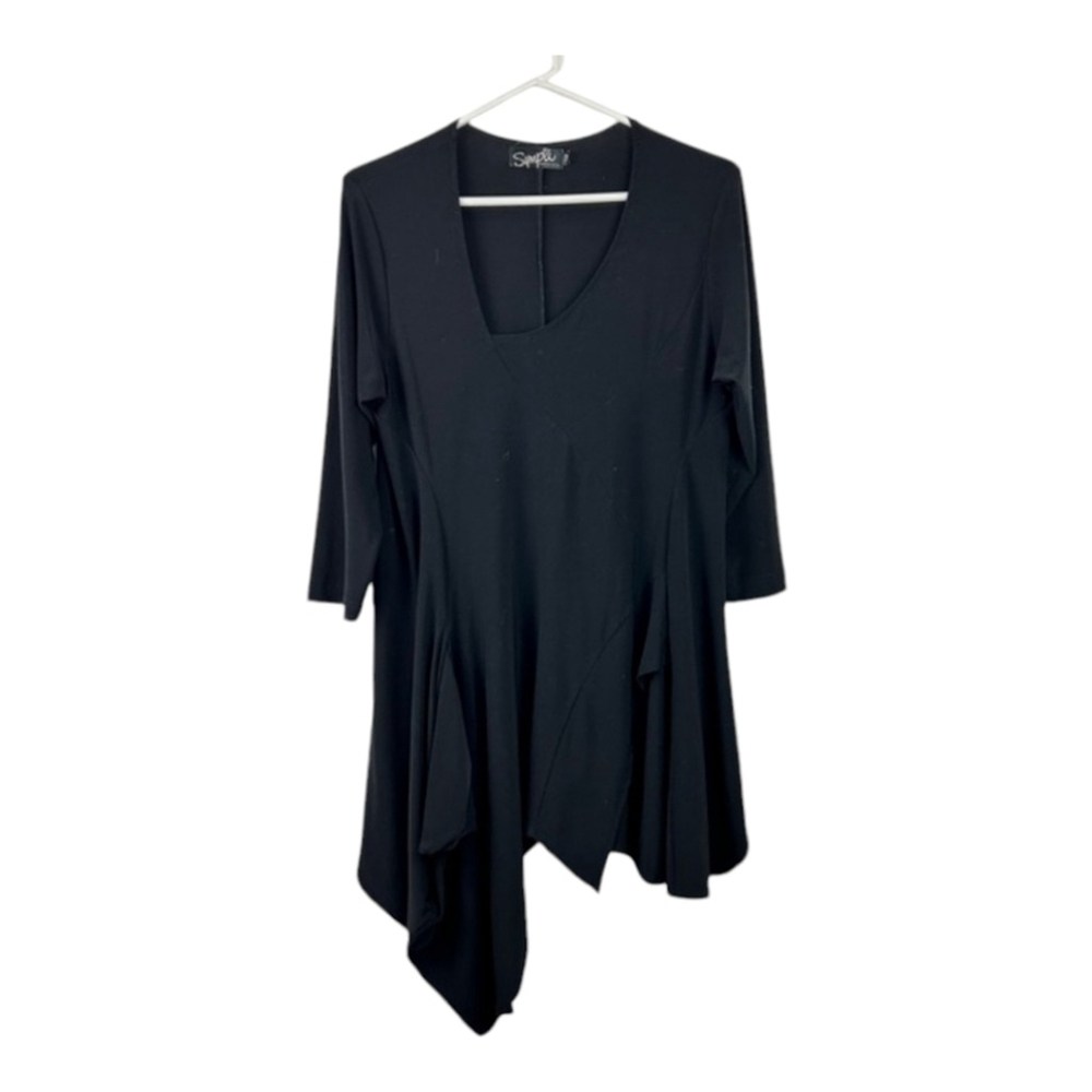 Sympli Black Asymmetric Long-Sleeve Tunic Dress